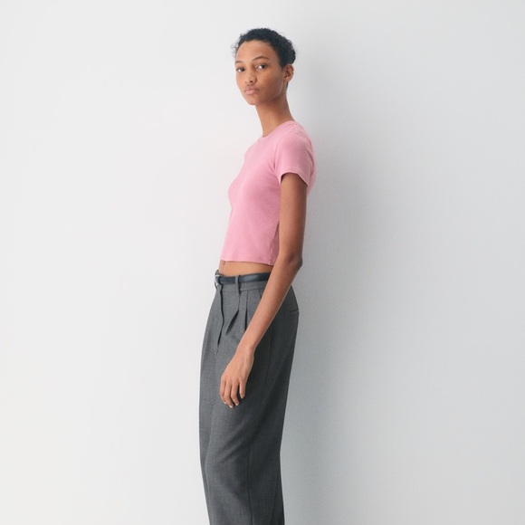 TNA Aritzia HomeStretch Rib Crew Waist T-Shirt - Orange Apricot Chiffon - Picture 5 of 9